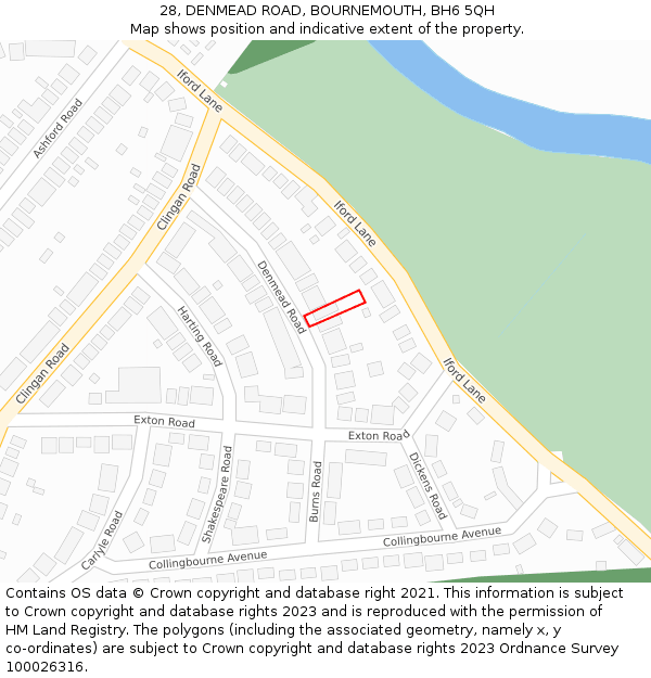 28, DENMEAD ROAD, BOURNEMOUTH, BH6 5QH: Location map and indicative extent of plot