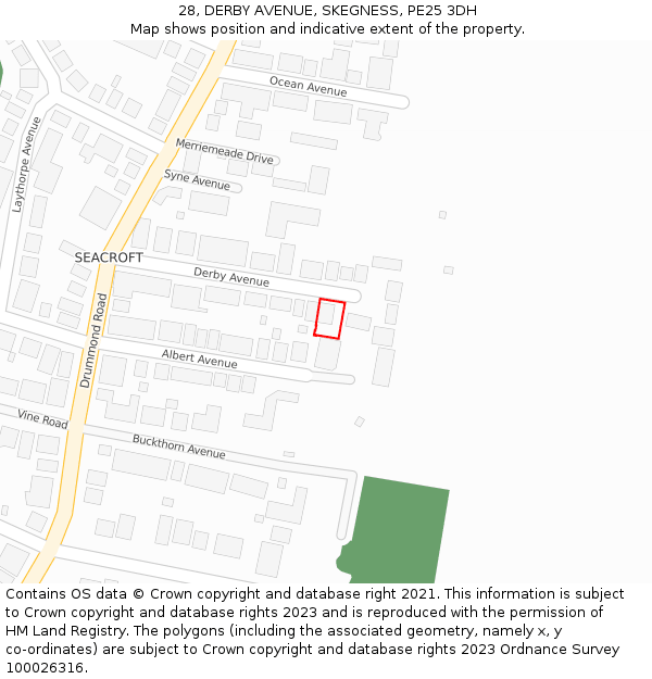 28, DERBY AVENUE, SKEGNESS, PE25 3DH: Location map and indicative extent of plot