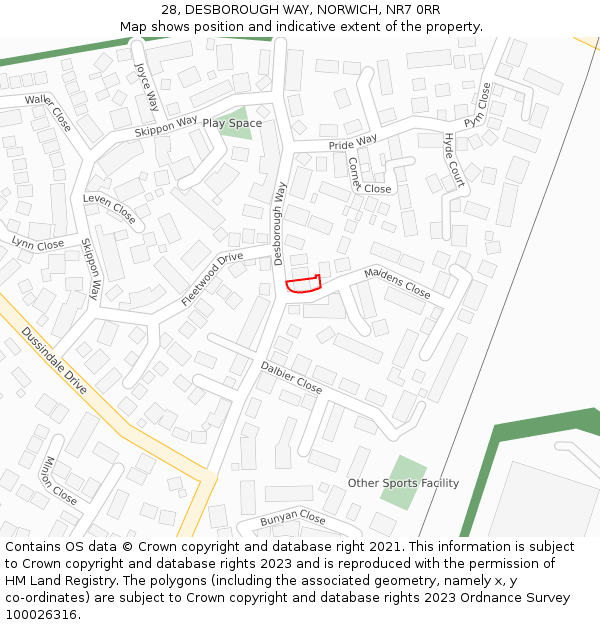 28, DESBOROUGH WAY, NORWICH, NR7 0RR: Location map and indicative extent of plot