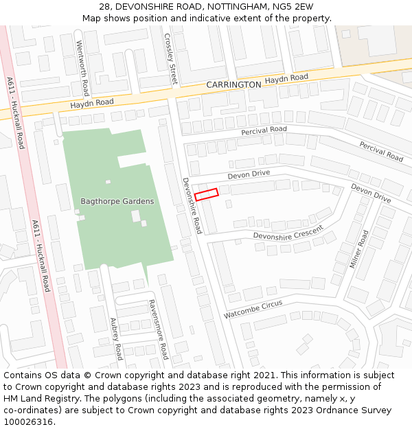 28, DEVONSHIRE ROAD, NOTTINGHAM, NG5 2EW: Location map and indicative extent of plot