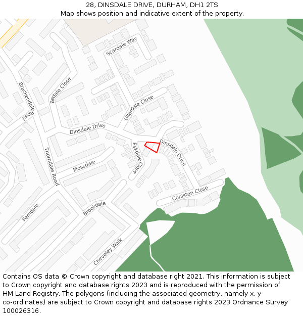 28, DINSDALE DRIVE, DURHAM, DH1 2TS: Location map and indicative extent of plot