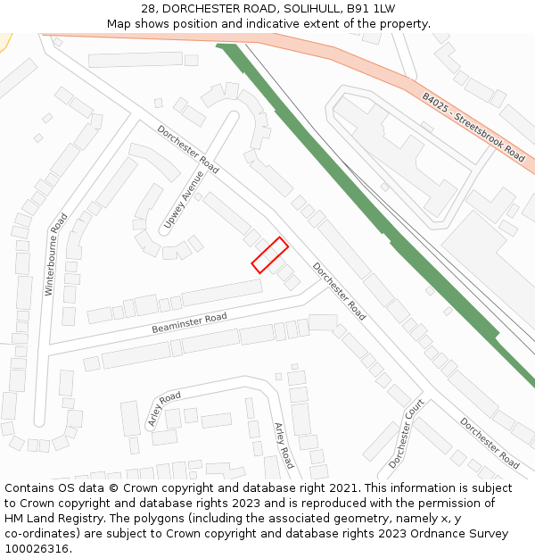 28, DORCHESTER ROAD, SOLIHULL, B91 1LW: Location map and indicative extent of plot