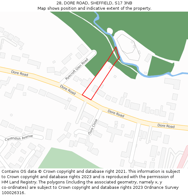 28, DORE ROAD, SHEFFIELD, S17 3NB: Location map and indicative extent of plot
