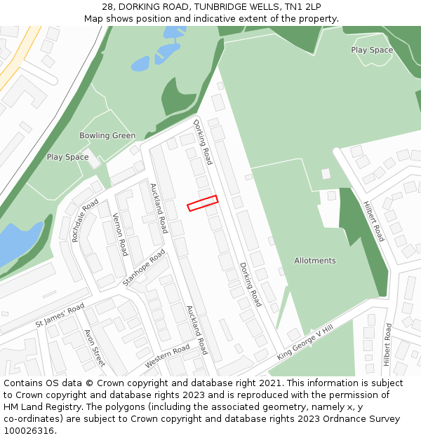 28, DORKING ROAD, TUNBRIDGE WELLS, TN1 2LP: Location map and indicative extent of plot