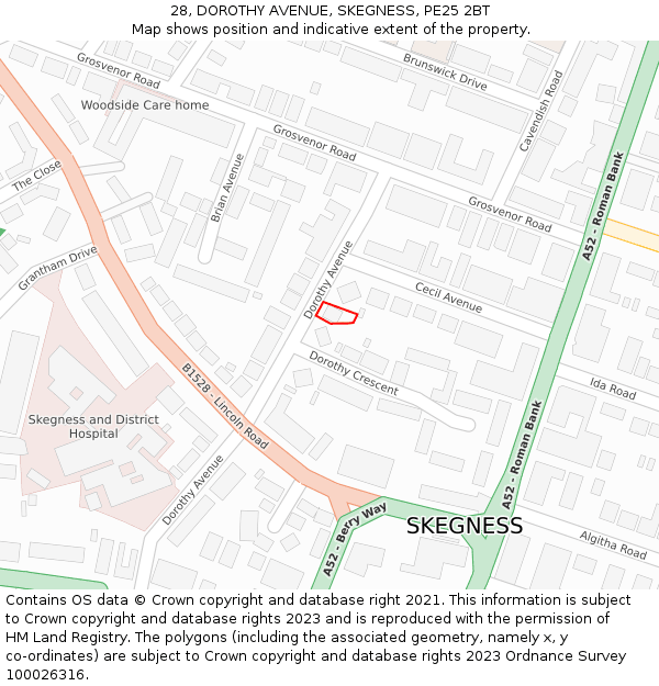 28, DOROTHY AVENUE, SKEGNESS, PE25 2BT: Location map and indicative extent of plot