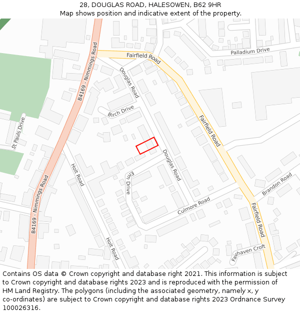 28, DOUGLAS ROAD, HALESOWEN, B62 9HR: Location map and indicative extent of plot