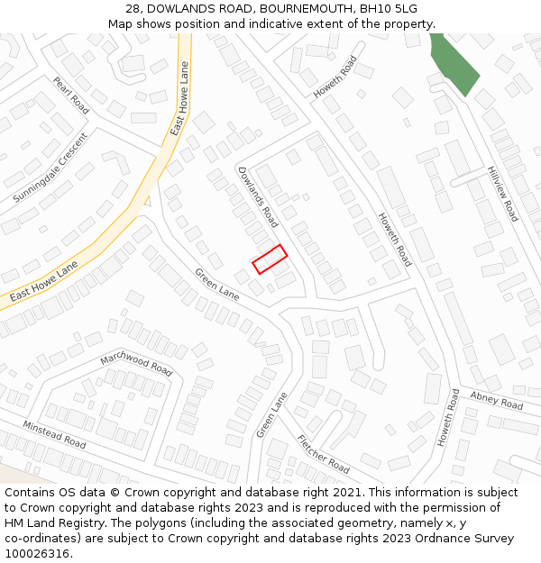28, DOWLANDS ROAD, BOURNEMOUTH, BH10 5LG: Location map and indicative extent of plot