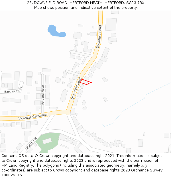 28, DOWNFIELD ROAD, HERTFORD HEATH, HERTFORD, SG13 7RX: Location map and indicative extent of plot