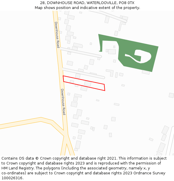 28, DOWNHOUSE ROAD, WATERLOOVILLE, PO8 0TX: Location map and indicative extent of plot