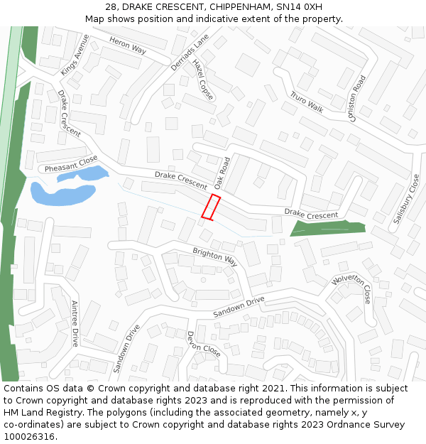 28, DRAKE CRESCENT, CHIPPENHAM, SN14 0XH: Location map and indicative extent of plot