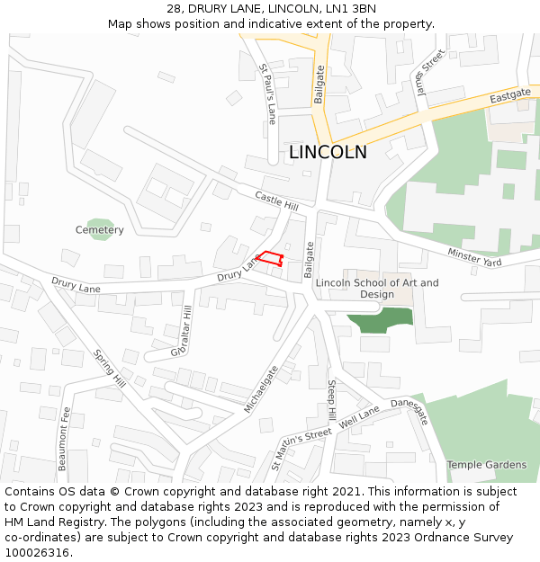 28, DRURY LANE, LINCOLN, LN1 3BN: Location map and indicative extent of plot