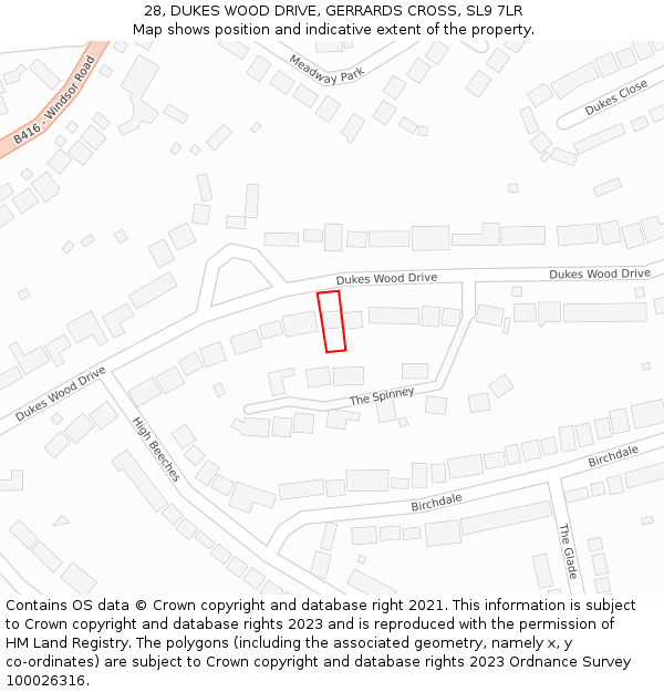 28, DUKES WOOD DRIVE, GERRARDS CROSS, SL9 7LR: Location map and indicative extent of plot