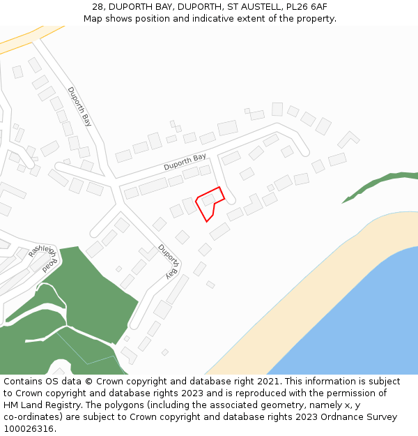 28, DUPORTH BAY, DUPORTH, ST AUSTELL, PL26 6AF: Location map and indicative extent of plot