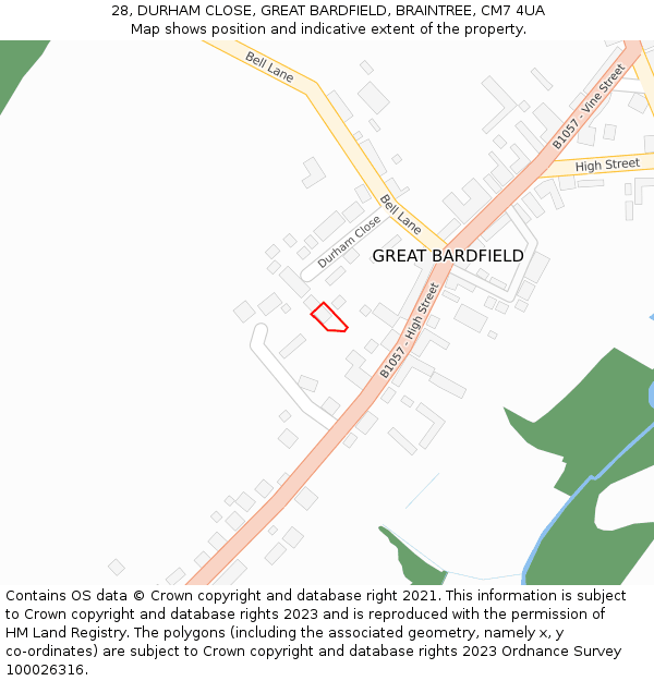 28, DURHAM CLOSE, GREAT BARDFIELD, BRAINTREE, CM7 4UA: Location map and indicative extent of plot