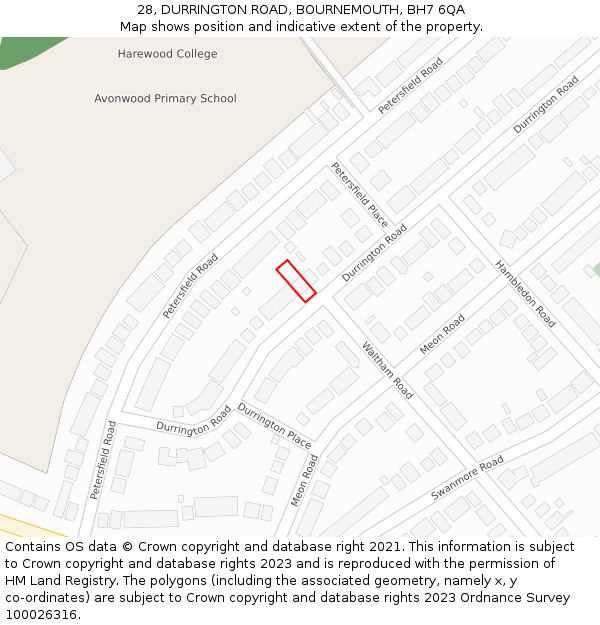 28, DURRINGTON ROAD, BOURNEMOUTH, BH7 6QA: Location map and indicative extent of plot