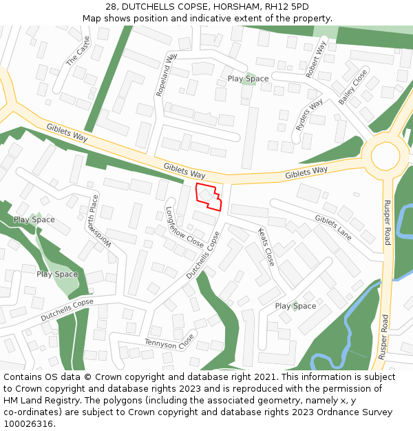 28, DUTCHELLS COPSE, HORSHAM, RH12 5PD: Location map and indicative extent of plot