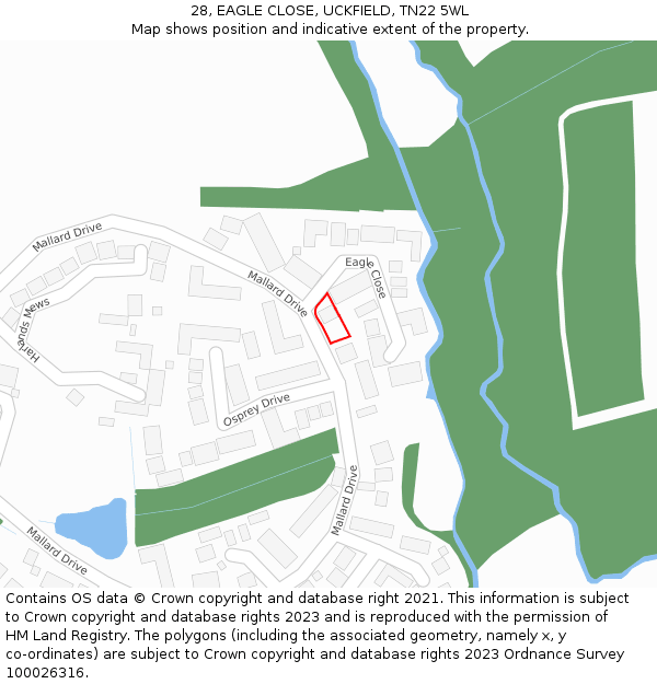 28, EAGLE CLOSE, UCKFIELD, TN22 5WL: Location map and indicative extent of plot