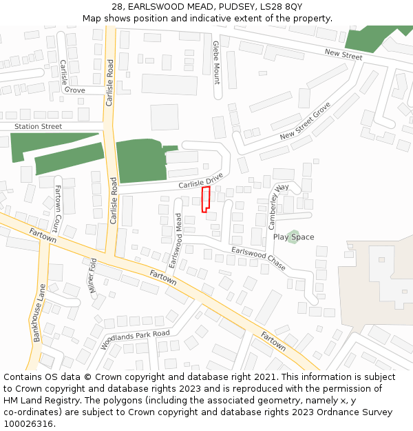 28, EARLSWOOD MEAD, PUDSEY, LS28 8QY: Location map and indicative extent of plot