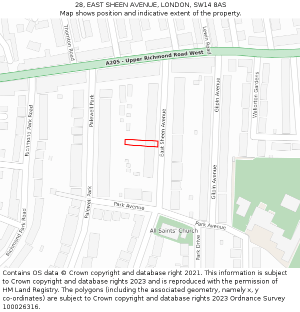 28, EAST SHEEN AVENUE, LONDON, SW14 8AS: Location map and indicative extent of plot