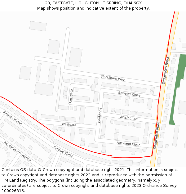 28, EASTGATE, HOUGHTON LE SPRING, DH4 6GX: Location map and indicative extent of plot