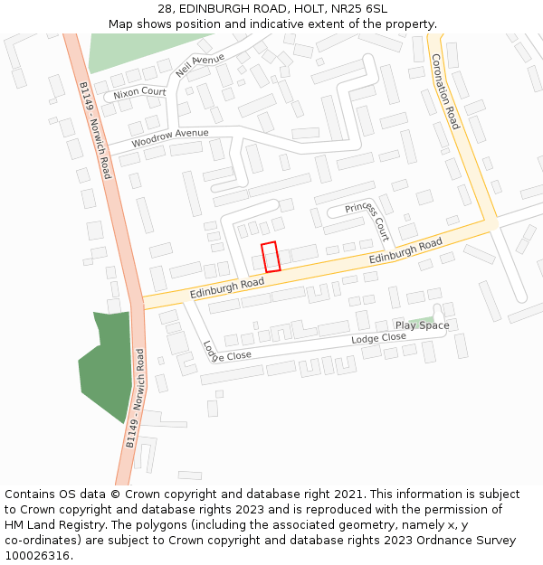 28, EDINBURGH ROAD, HOLT, NR25 6SL: Location map and indicative extent of plot