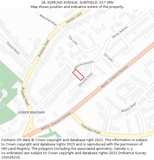 28, EDMUND AVENUE, SHEFFIELD, S17 4RN: Location map and indicative extent of plot