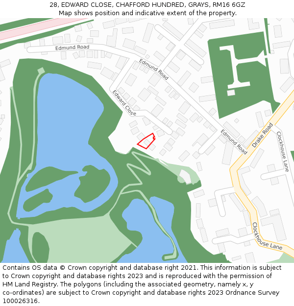 28, EDWARD CLOSE, CHAFFORD HUNDRED, GRAYS, RM16 6GZ: Location map and indicative extent of plot