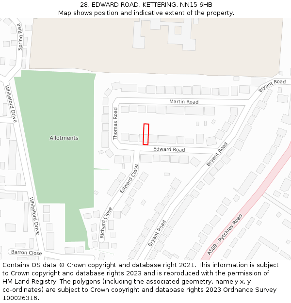 28, EDWARD ROAD, KETTERING, NN15 6HB: Location map and indicative extent of plot