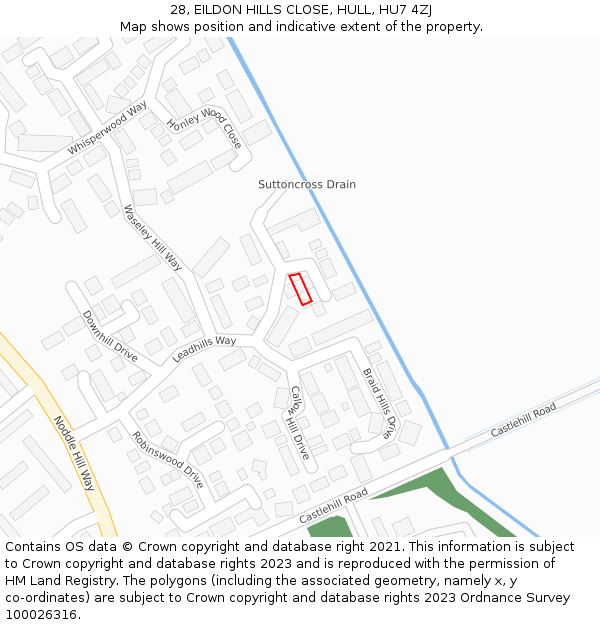 28, EILDON HILLS CLOSE, HULL, HU7 4ZJ: Location map and indicative extent of plot