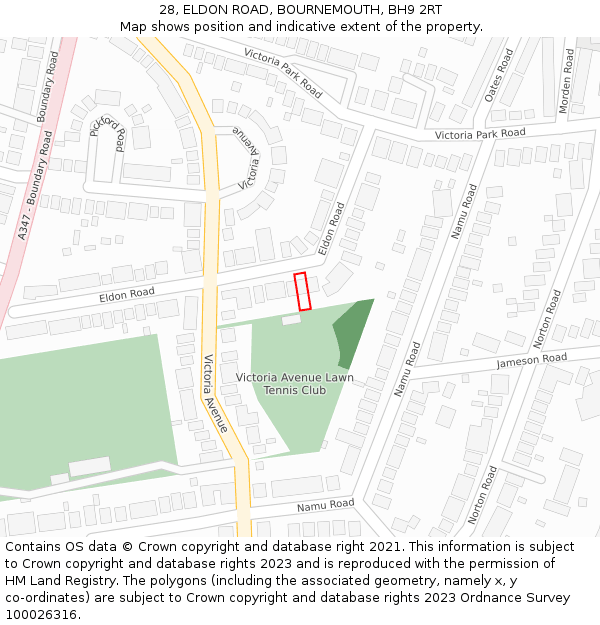 28, ELDON ROAD, BOURNEMOUTH, BH9 2RT: Location map and indicative extent of plot