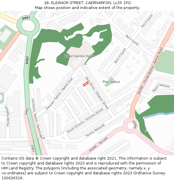 28, ELEANOR STREET, CAERNARFON, LL55 1PG: Location map and indicative extent of plot