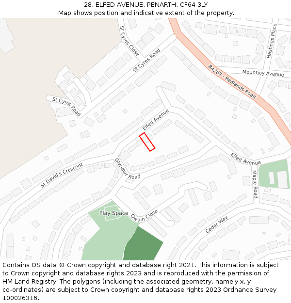 28, ELFED AVENUE, PENARTH, CF64 3LY: Location map and indicative extent of plot