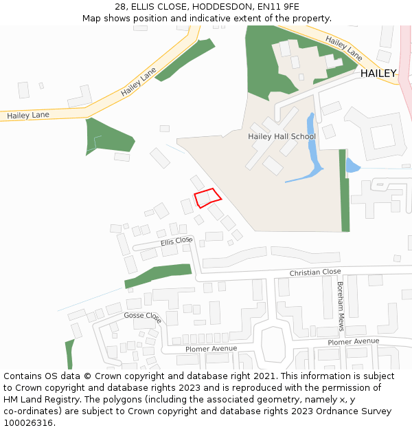 28, ELLIS CLOSE, HODDESDON, EN11 9FE: Location map and indicative extent of plot
