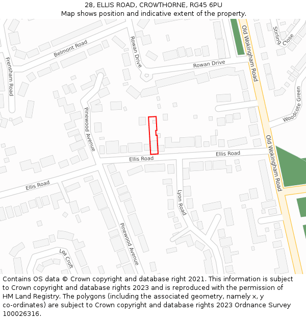 28, ELLIS ROAD, CROWTHORNE, RG45 6PU: Location map and indicative extent of plot