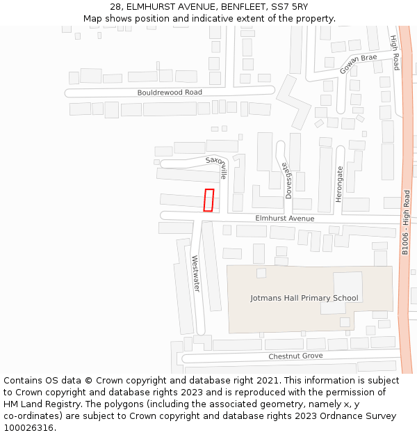 28, ELMHURST AVENUE, BENFLEET, SS7 5RY: Location map and indicative extent of plot