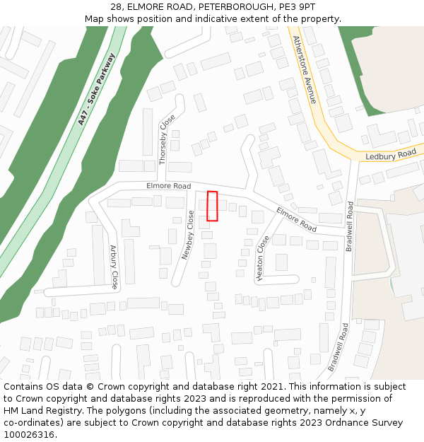 28, ELMORE ROAD, PETERBOROUGH, PE3 9PT: Location map and indicative extent of plot
