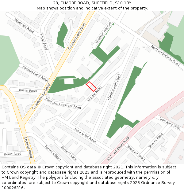 28, ELMORE ROAD, SHEFFIELD, S10 1BY: Location map and indicative extent of plot