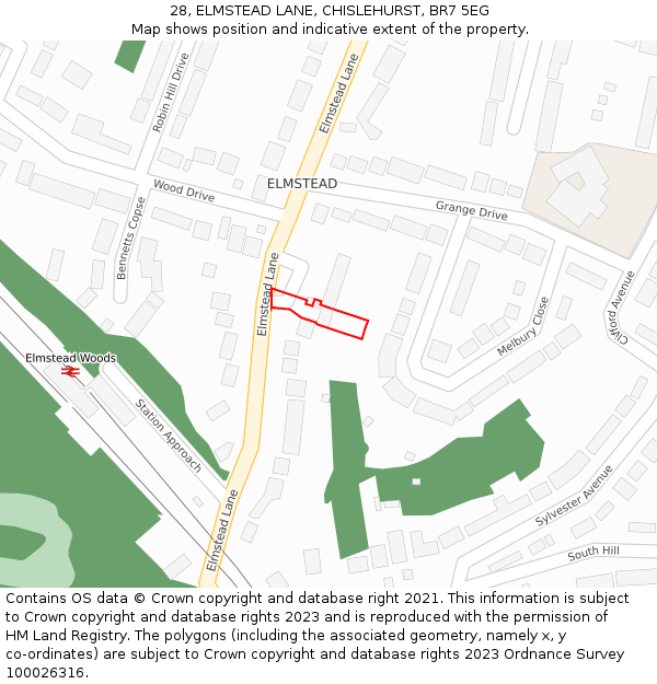28, ELMSTEAD LANE, CHISLEHURST, BR7 5EG: Location map and indicative extent of plot
