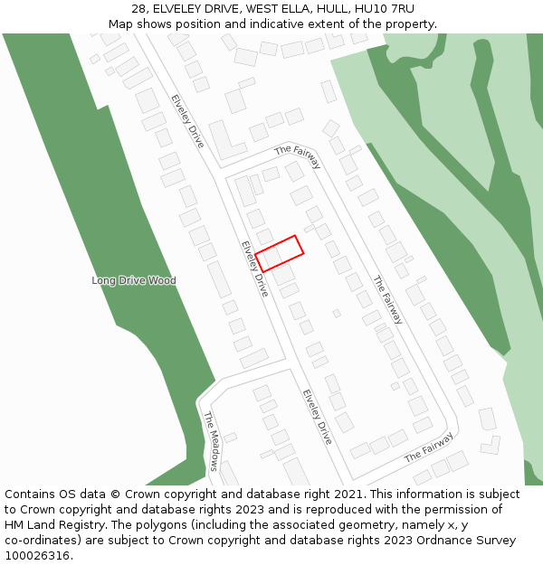 28, ELVELEY DRIVE, WEST ELLA, HULL, HU10 7RU: Location map and indicative extent of plot