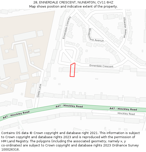 28, ENNERDALE CRESCENT, NUNEATON, CV11 6HZ: Location map and indicative extent of plot