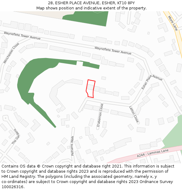 28, ESHER PLACE AVENUE, ESHER, KT10 8PY: Location map and indicative extent of plot