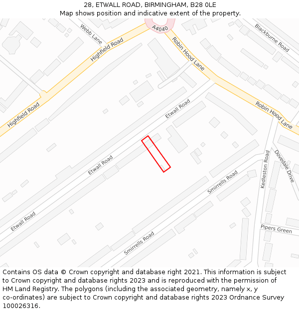 28, ETWALL ROAD, BIRMINGHAM, B28 0LE: Location map and indicative extent of plot