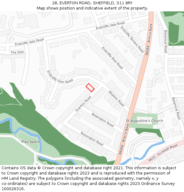 28, EVERTON ROAD, SHEFFIELD, S11 8RY: Location map and indicative extent of plot