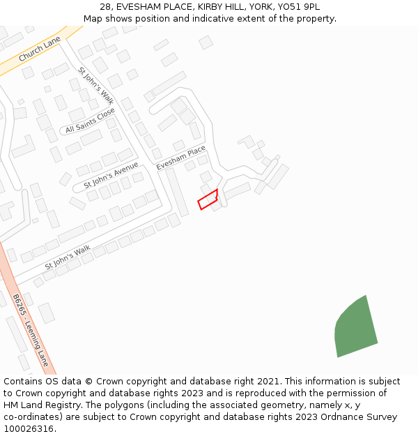 28, EVESHAM PLACE, KIRBY HILL, YORK, YO51 9PL: Location map and indicative extent of plot