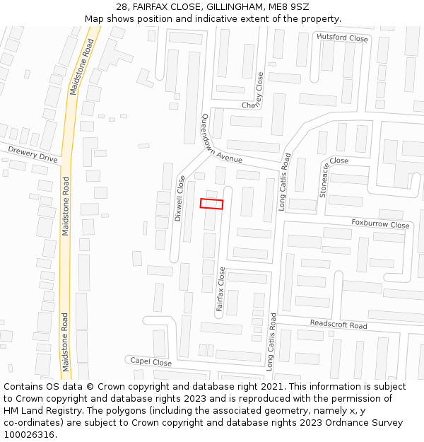 28, FAIRFAX CLOSE, GILLINGHAM, ME8 9SZ: Location map and indicative extent of plot