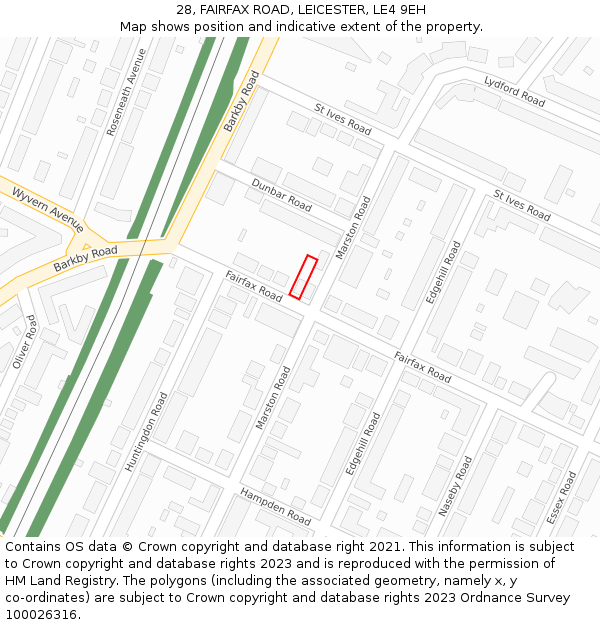 28, FAIRFAX ROAD, LEICESTER, LE4 9EH: Location map and indicative extent of plot