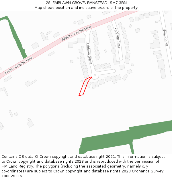 28, FAIRLAWN GROVE, BANSTEAD, SM7 3BN: Location map and indicative extent of plot