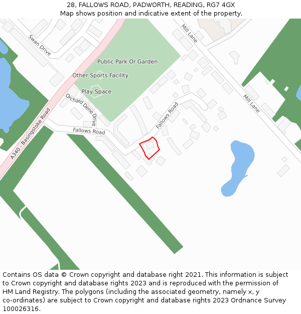 28, FALLOWS ROAD, PADWORTH, READING, RG7 4GX: Location map and indicative extent of plot