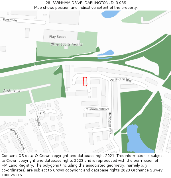28, FARNHAM DRIVE, DARLINGTON, DL3 0RS: Location map and indicative extent of plot