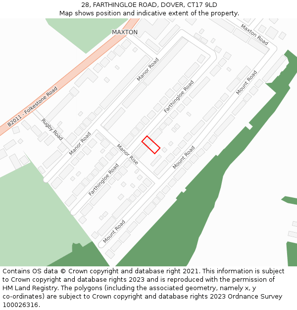 28, FARTHINGLOE ROAD, DOVER, CT17 9LD: Location map and indicative extent of plot